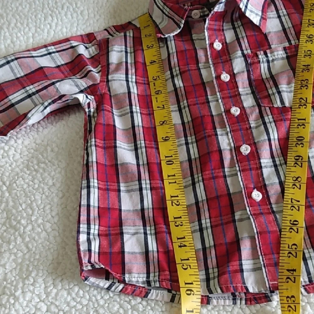 DKNY Kids Red and White Plaid Button Down Shirt 3T Long Roll Tab Sleeves‎